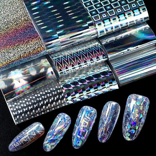 Laser Silver Nail Foils Transfer Nail Art Stickers Holographic Nail Foil