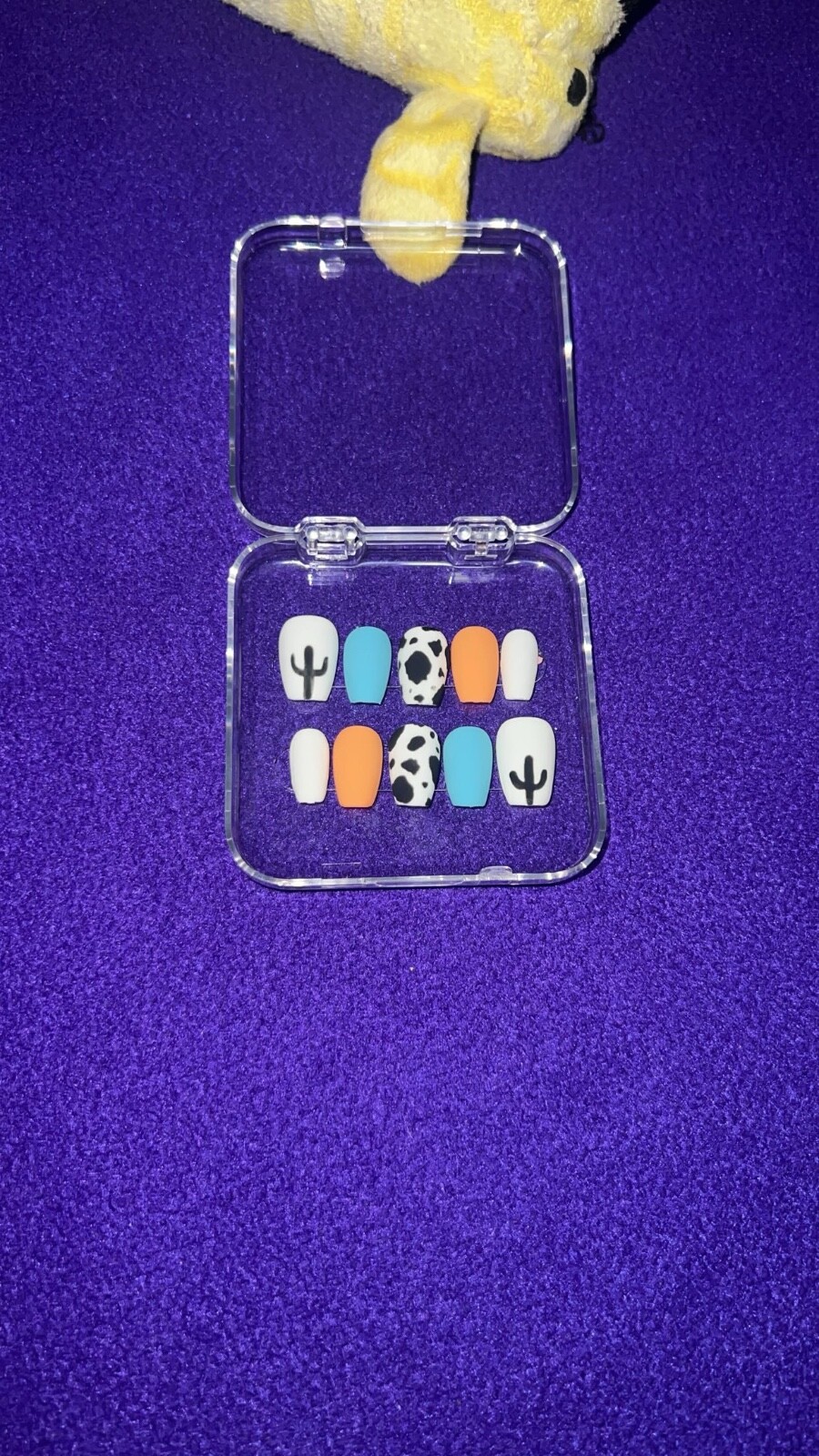 Western Blue,White,Orange Theme Small Sizes Short Almond Hand Painted Press Ons