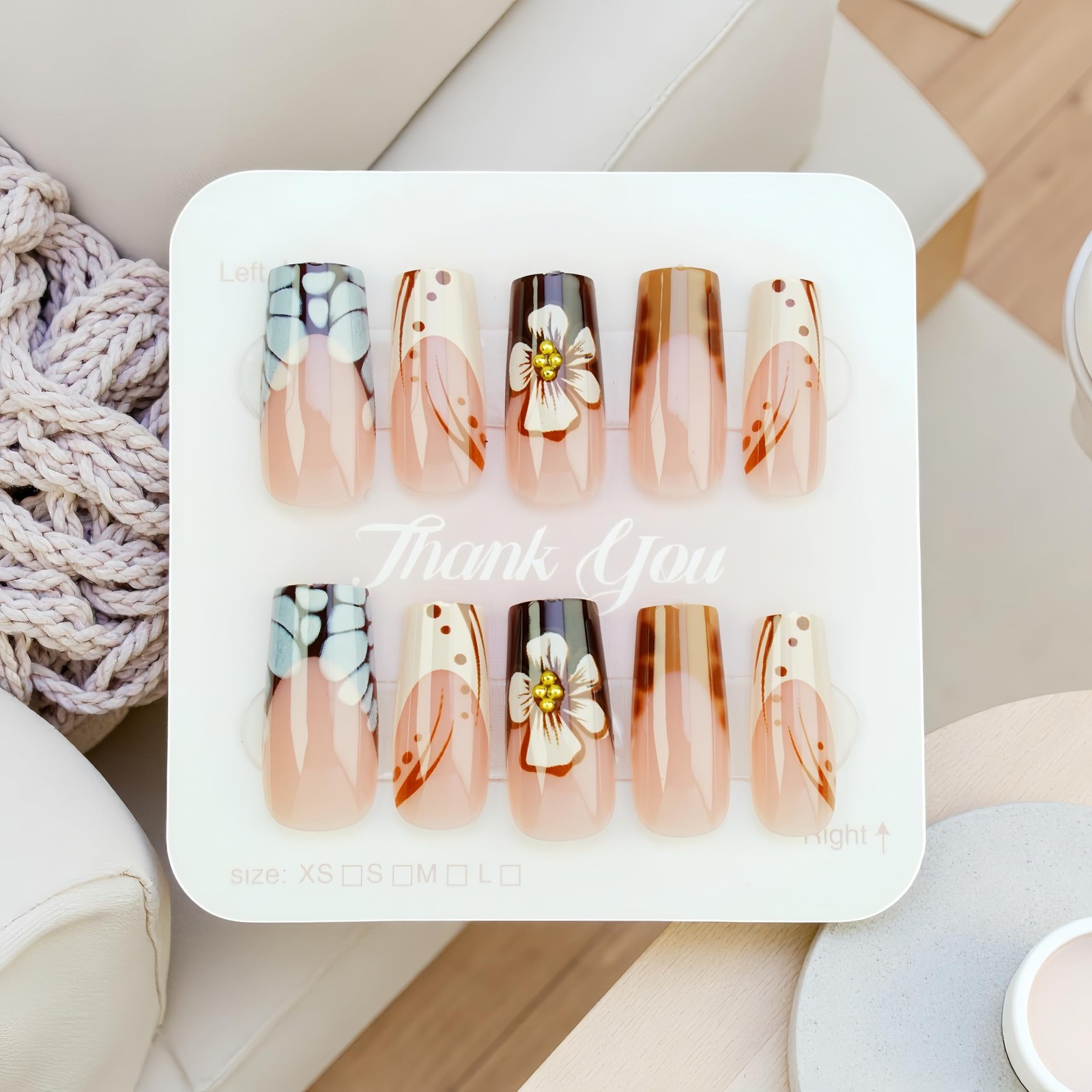 24Pcs Fall Press on Nails Medium Square Fake with 4*2*0.03, Multicolor