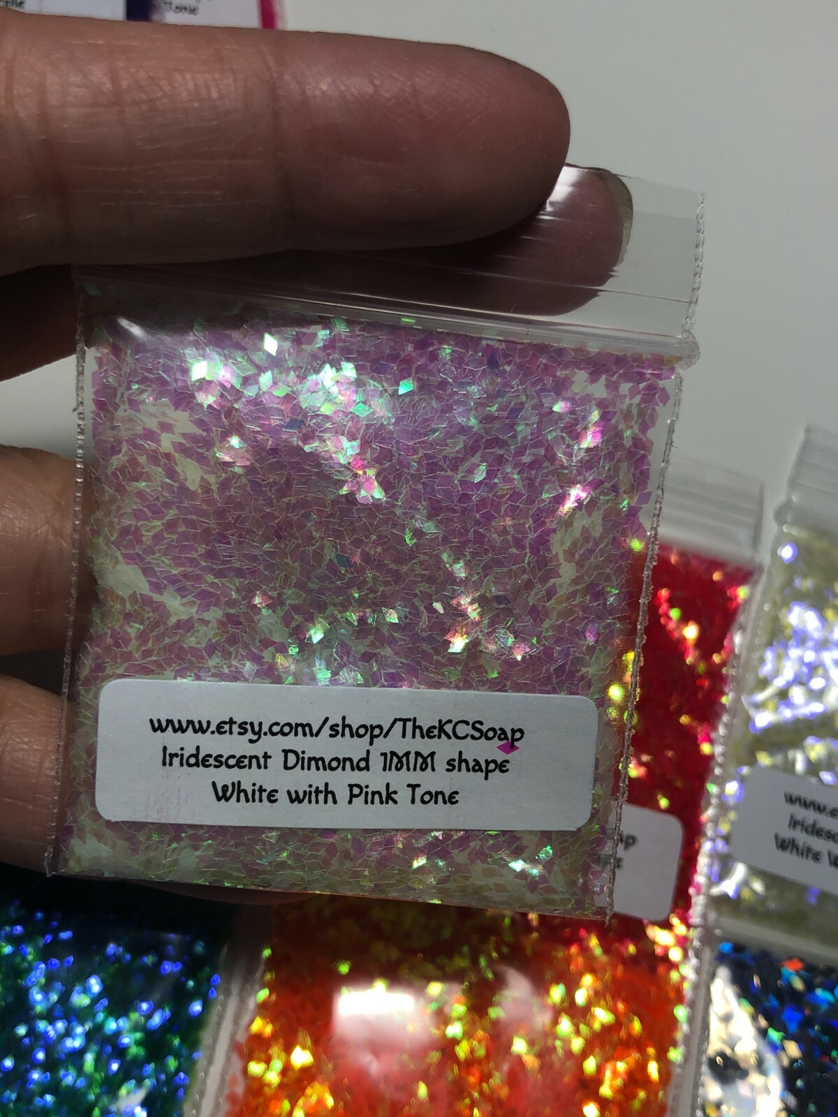 Iridescent Glitter Diamond 1MM Snow White pink blue sheen Nail Art US seller
