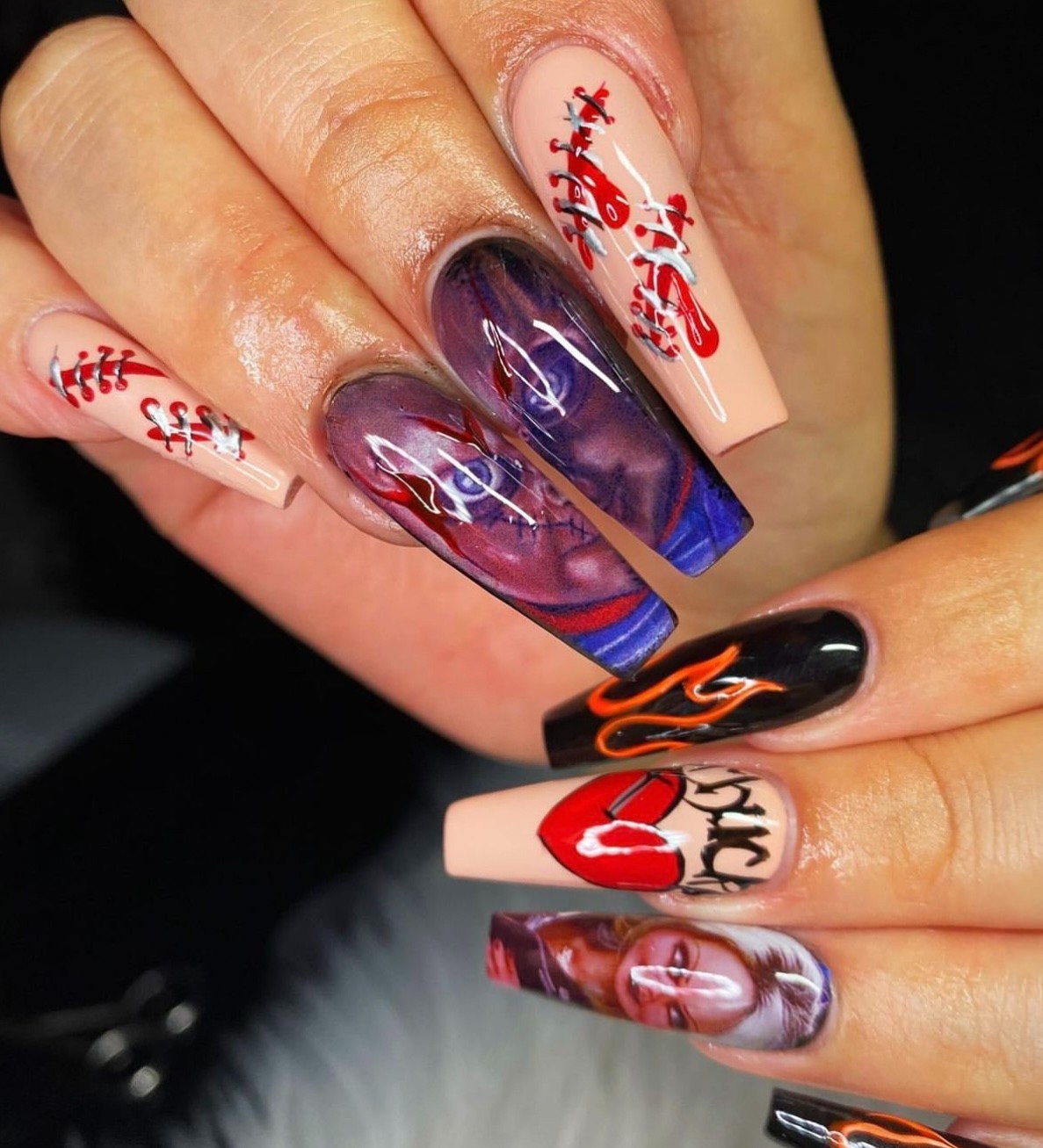Bride Chucky Horror movie Halloween Nail decals scary cartoon Nail art kit DIY