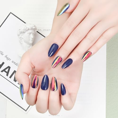 Acrylic Press On Nails Blue Almond – Nail Kit M-AL Sapphire Blue Chrome
