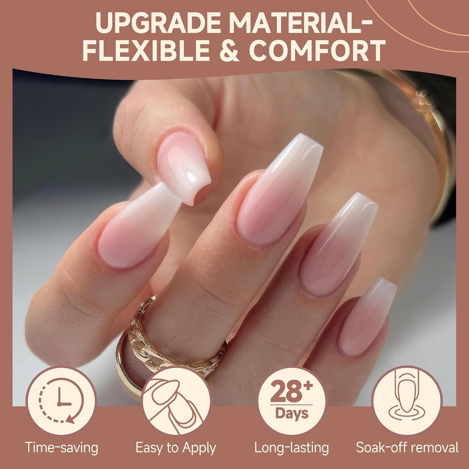 Half Matte Clear Coffin Nail Tips Set – 12 Sizes of 216 Full Cover Gel Nails