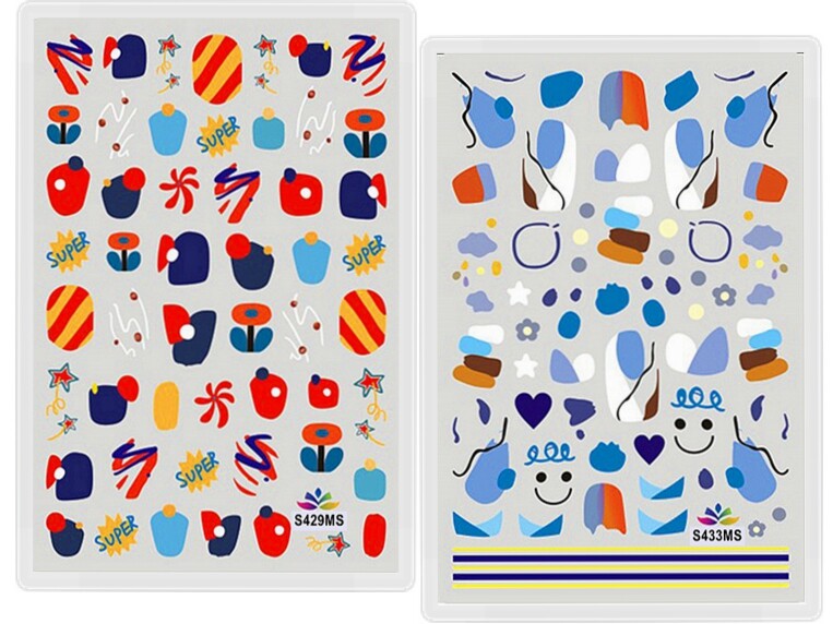 Color Block Nail Sticker Flower Heart Cow Graffiti Nail Decal Sticker