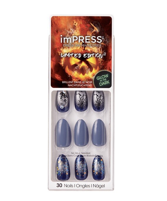 KISS IMPRESS PRESS ON NAILS *FEAR IS NEAR* GRAY BLACK MED OVAL HALLOWEEN
