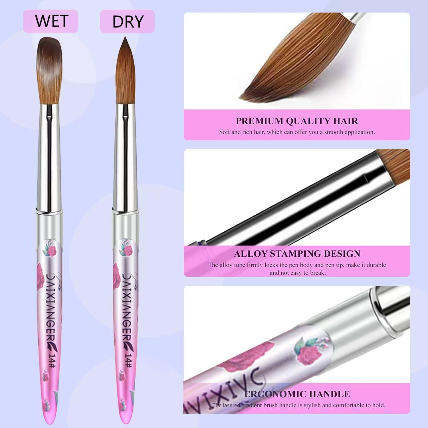 5PCS Acrylic Nail Brush Set – Size 8/10/14/16/18 Brushes for Acrylic Applicat…