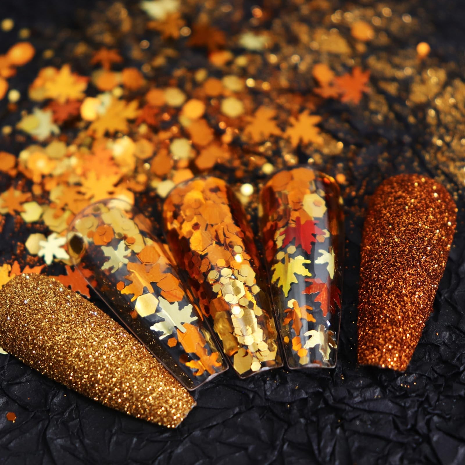 Golden Fall Nail Art Glitters Maple Leaf Nail Sequins Set of 6 Jars, Autumn L…