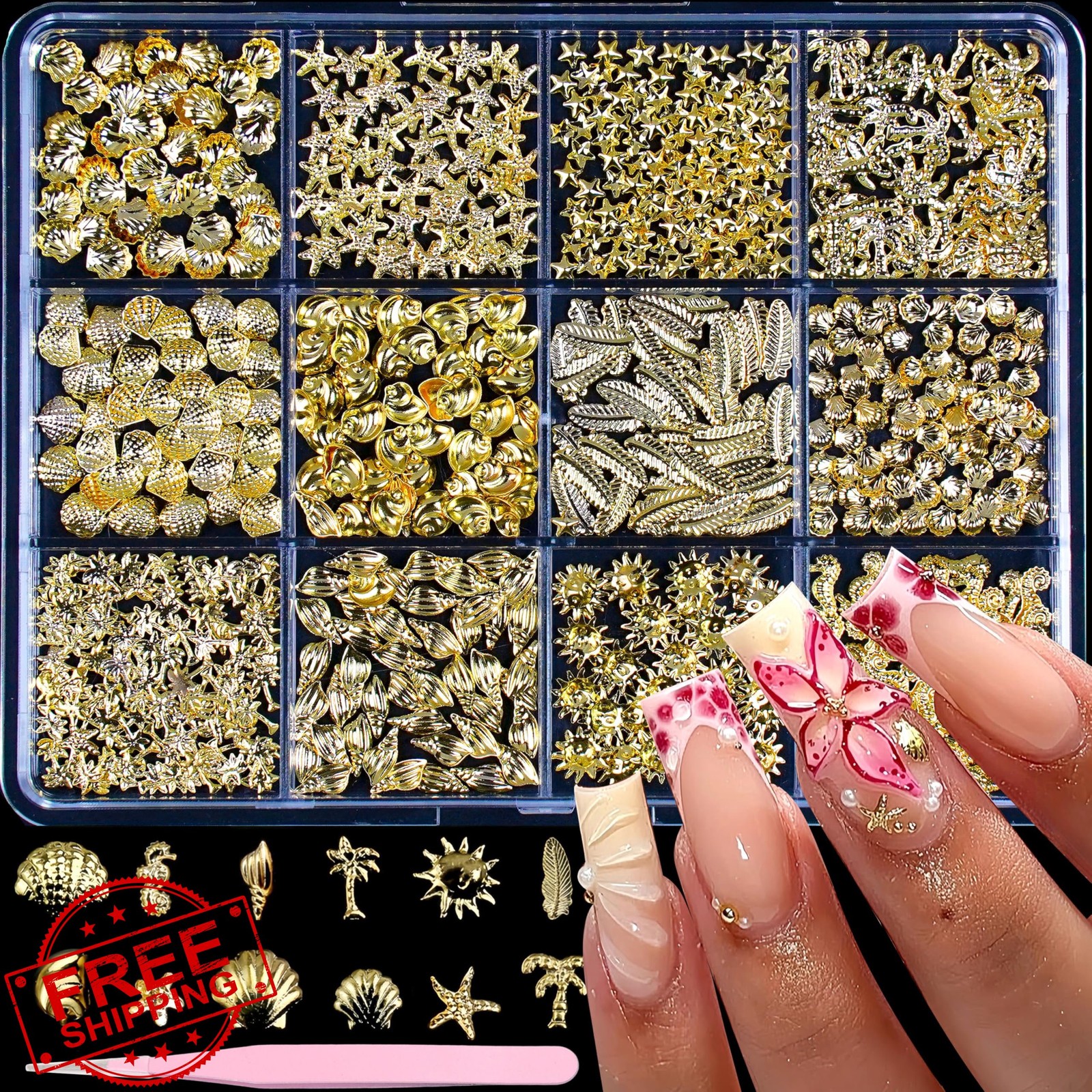 Tephrent Gold Seashell Nail Art Studs