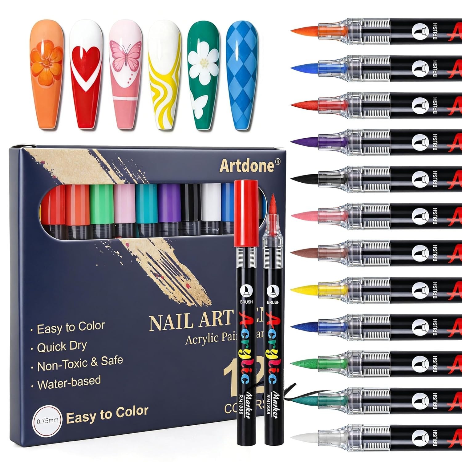Metallic Nail Art Pens, Liner Brushes Set, 5PCS Black Nail Tools | For Long Line