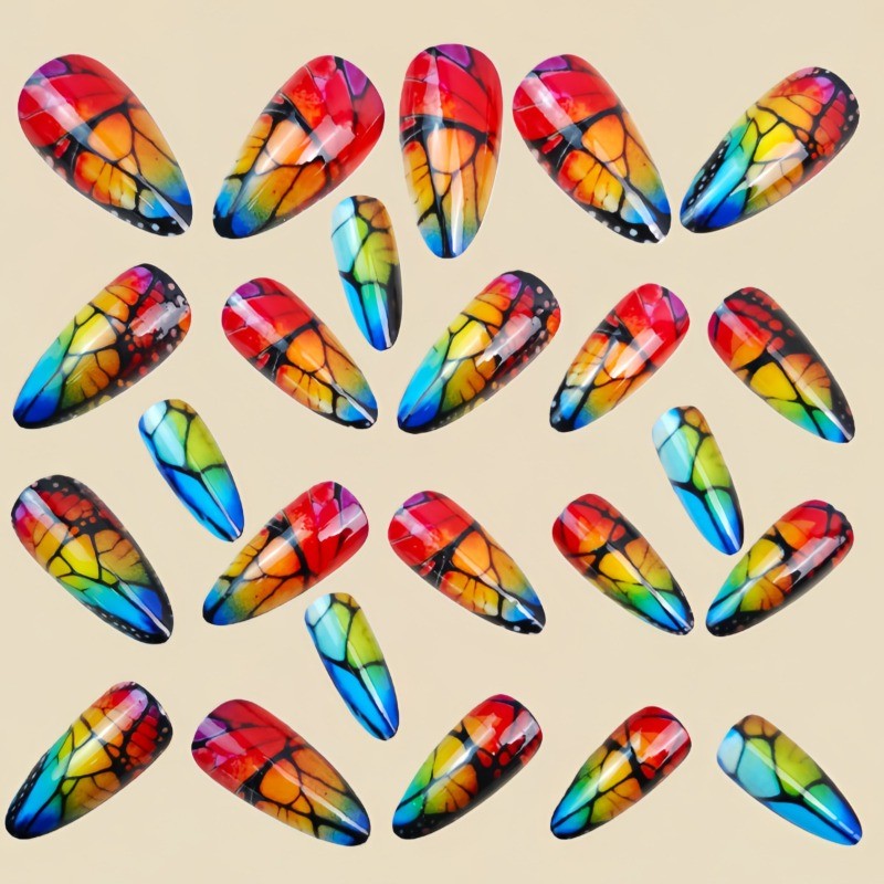 48 Pieces of Multi-color Fashionable Round Head Almond Simple Wearing Nail Art