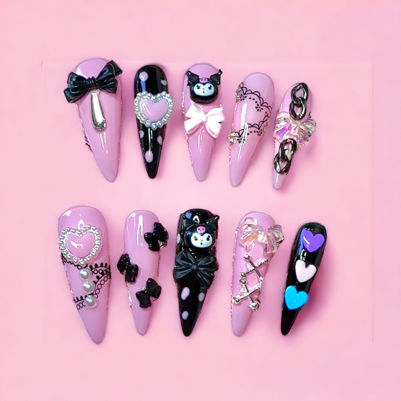 Kuromi Long Stiletto Handmade Press On Nails