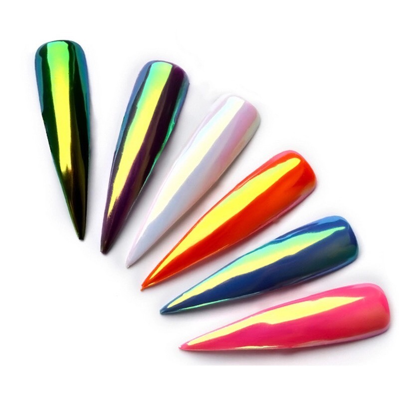 Rainbow Nail Chrome Powder Aurora Effect Mirror Unicorn Shiny Iridescent Pigment