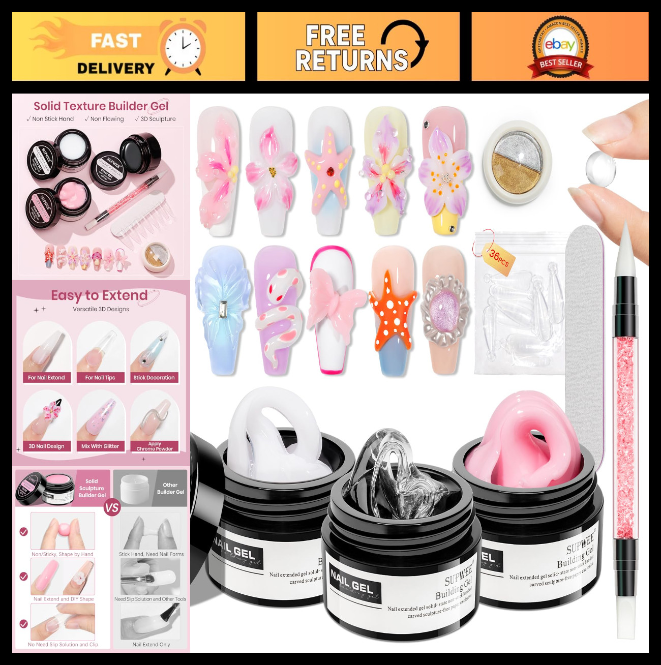 Clear Pink Solid Builder Gel for 3D Nail Art, Hard Gel for Extensions & DIY Mani