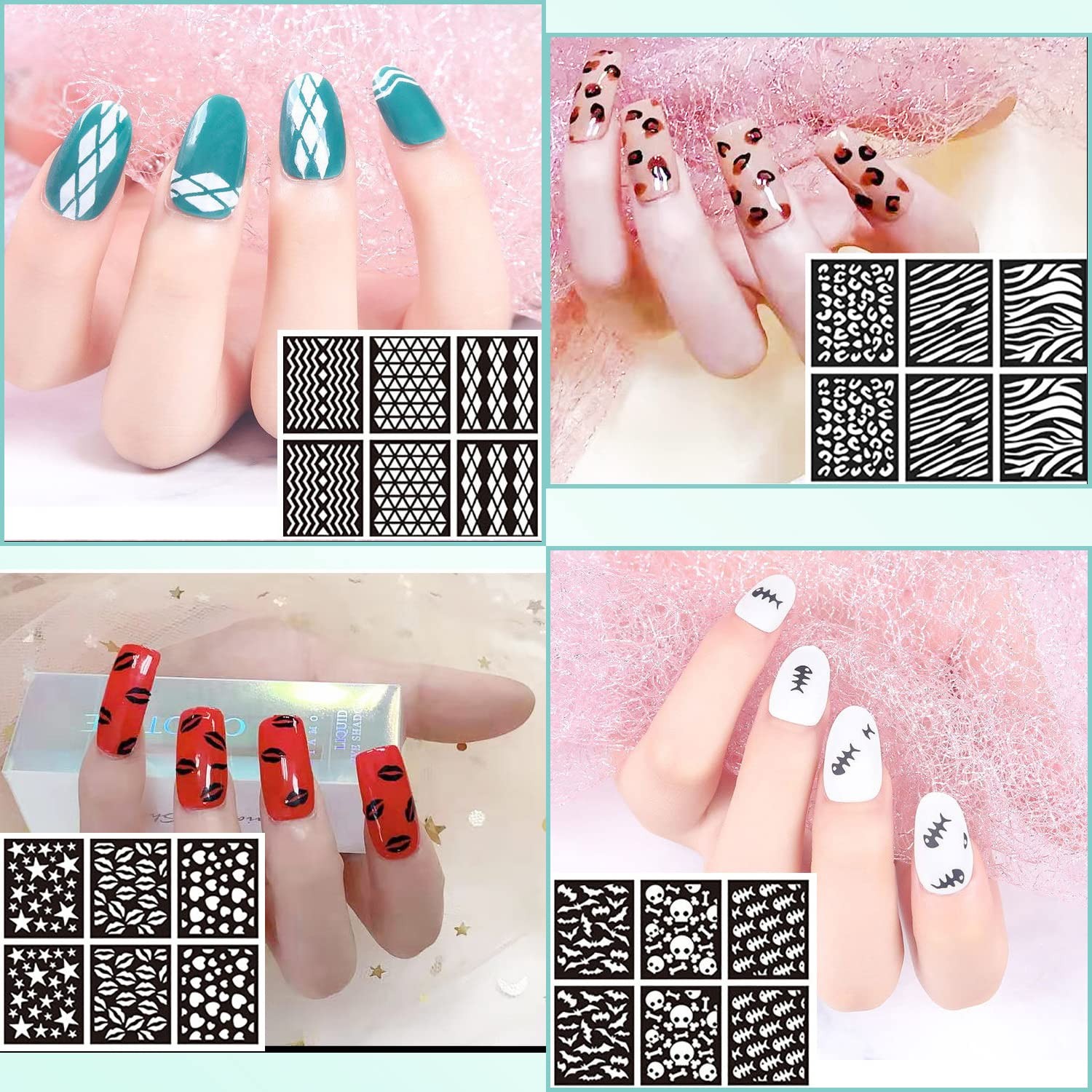 144Pcs Nail Vinyls Nail Art Stencil Sticker Set, 72 Designs of French Nail Ai…