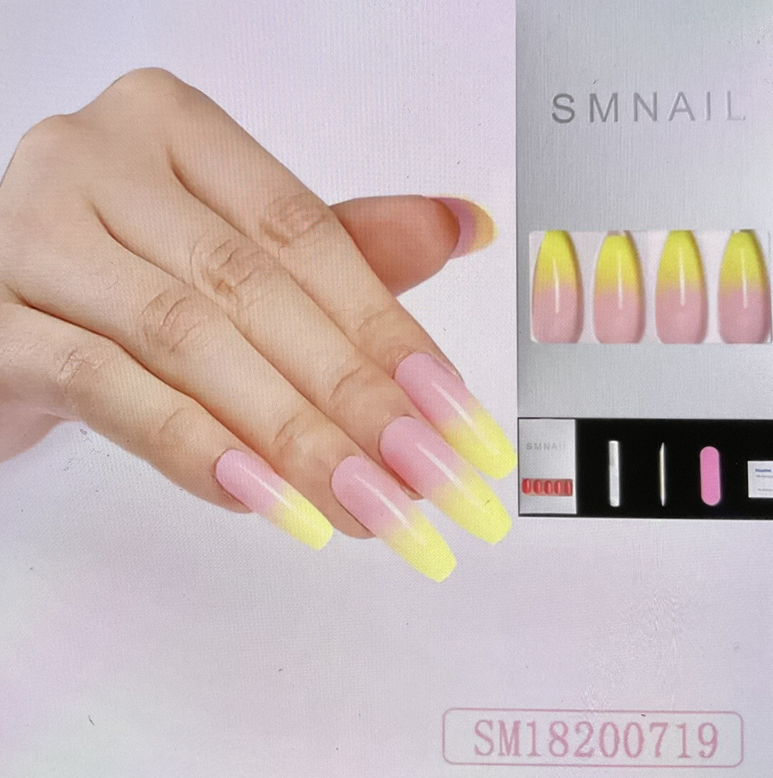 24 PCS/set Long Coffin Fake Nails Colorful Beauty With Clear Jelly Glue Tabs