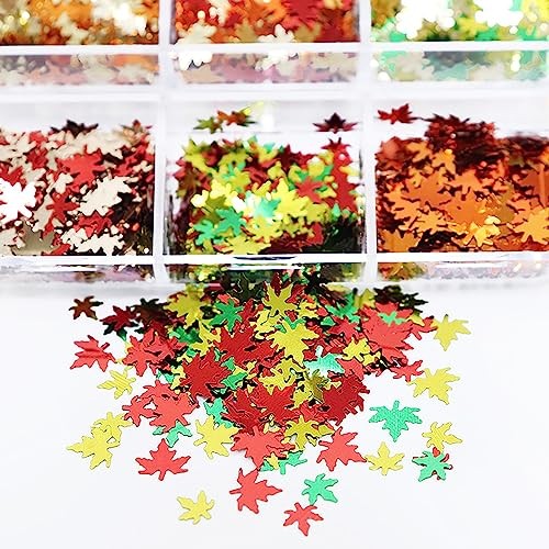 Nail Art Glitter Sequins, 3D Fall Leaves Sparkly Nail Flakes Maple Leaf