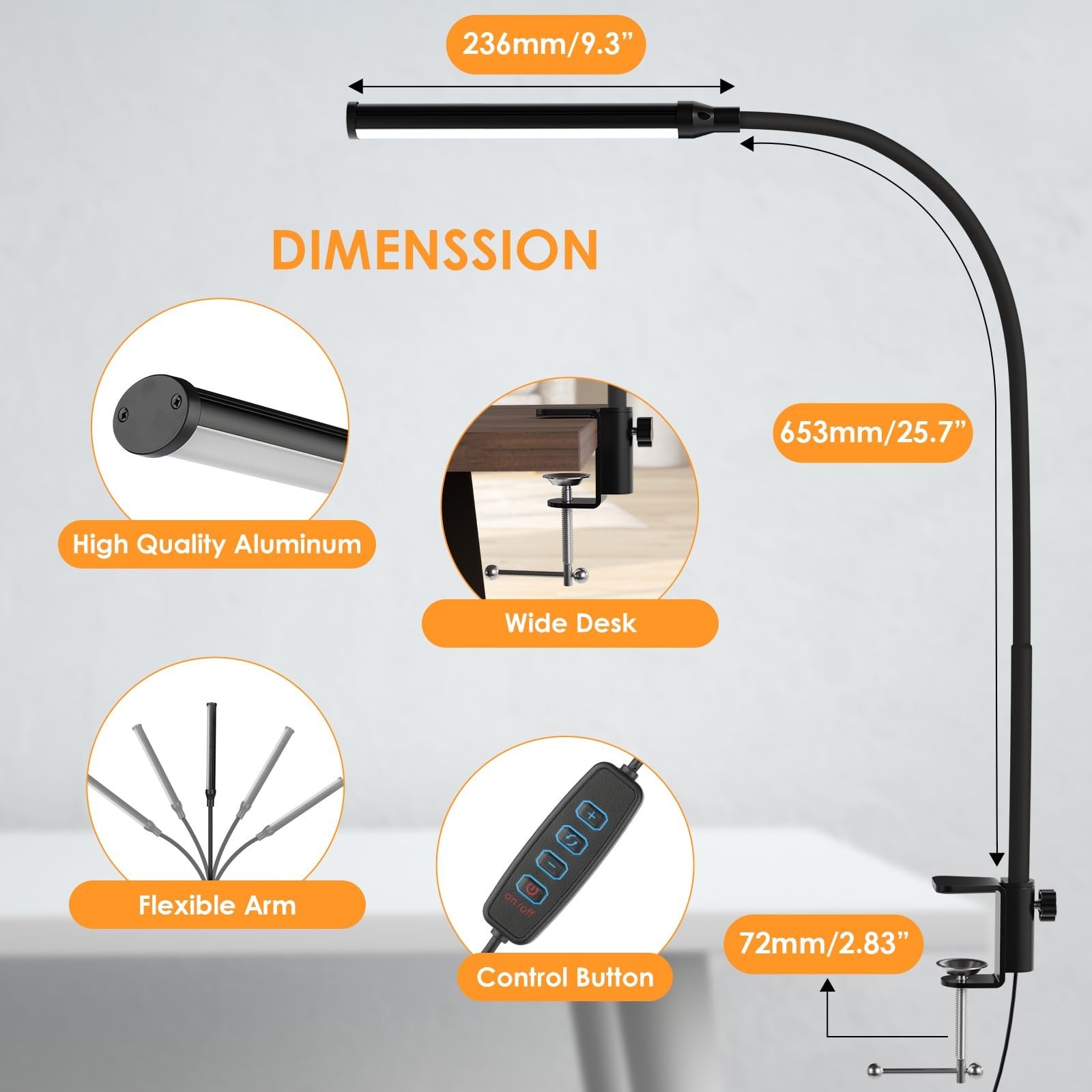 ShineTech LED Desk Lamp with Clamp, Clip On Desk Lamp for Home Office, 3000K …