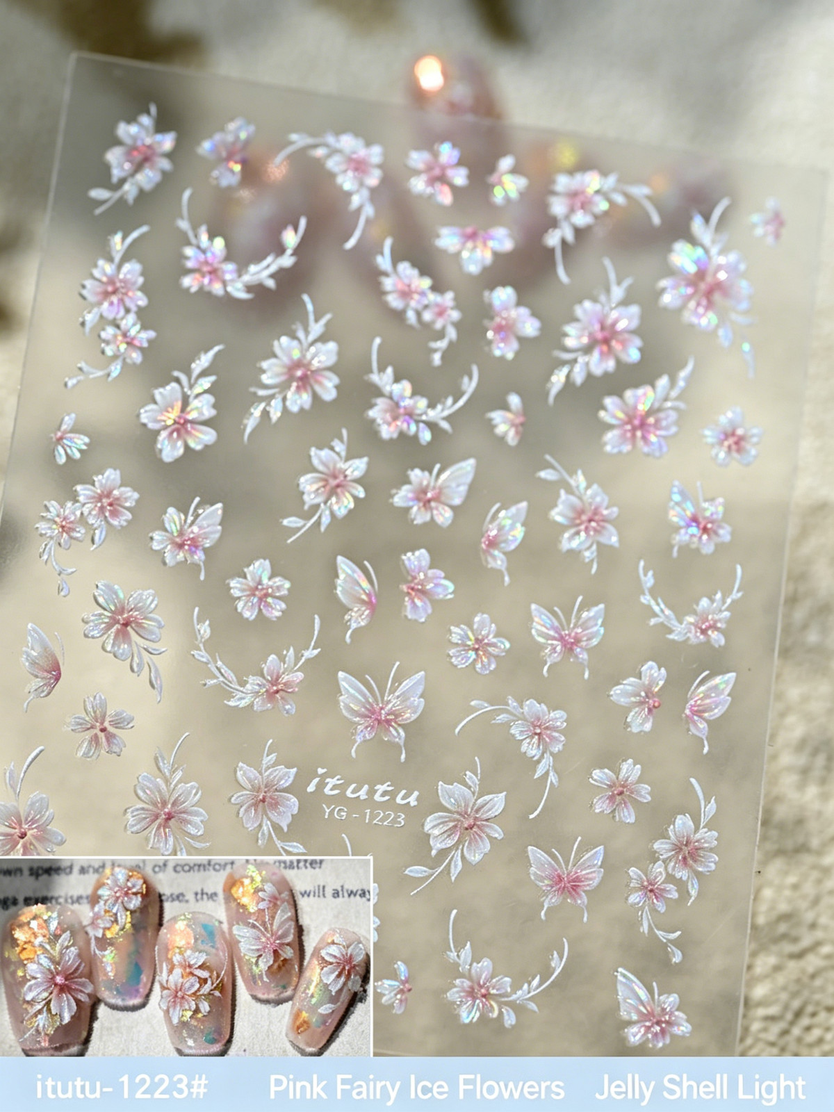 Popular Spring Pink Small Flower Nail Stickers New Fairy Embossed 3D Five-Petal