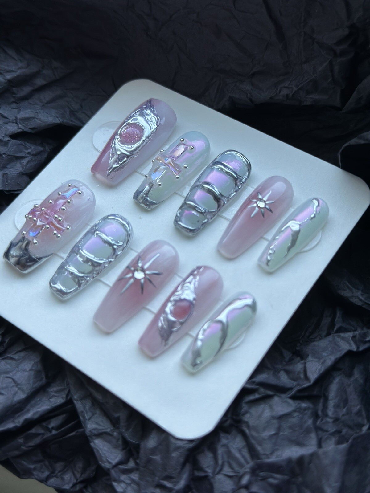 CUSTOM Handmade press on Gel nails Medium Almond Y2k Style Nails Set Size:S