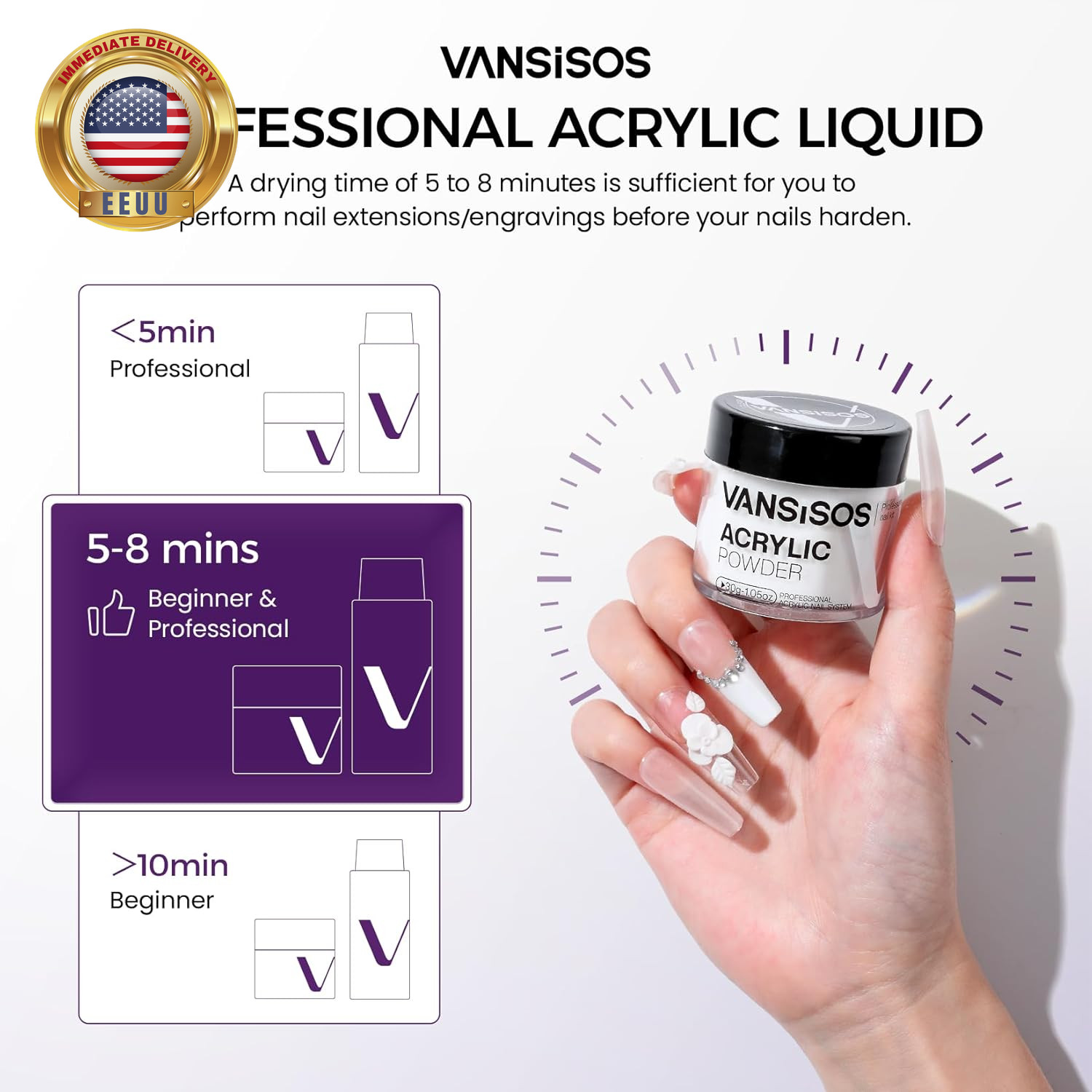 Acrylic Nail Kit: 30G Clear Acrylic Powder and 75Ml Liquid Set with Nail Brush a