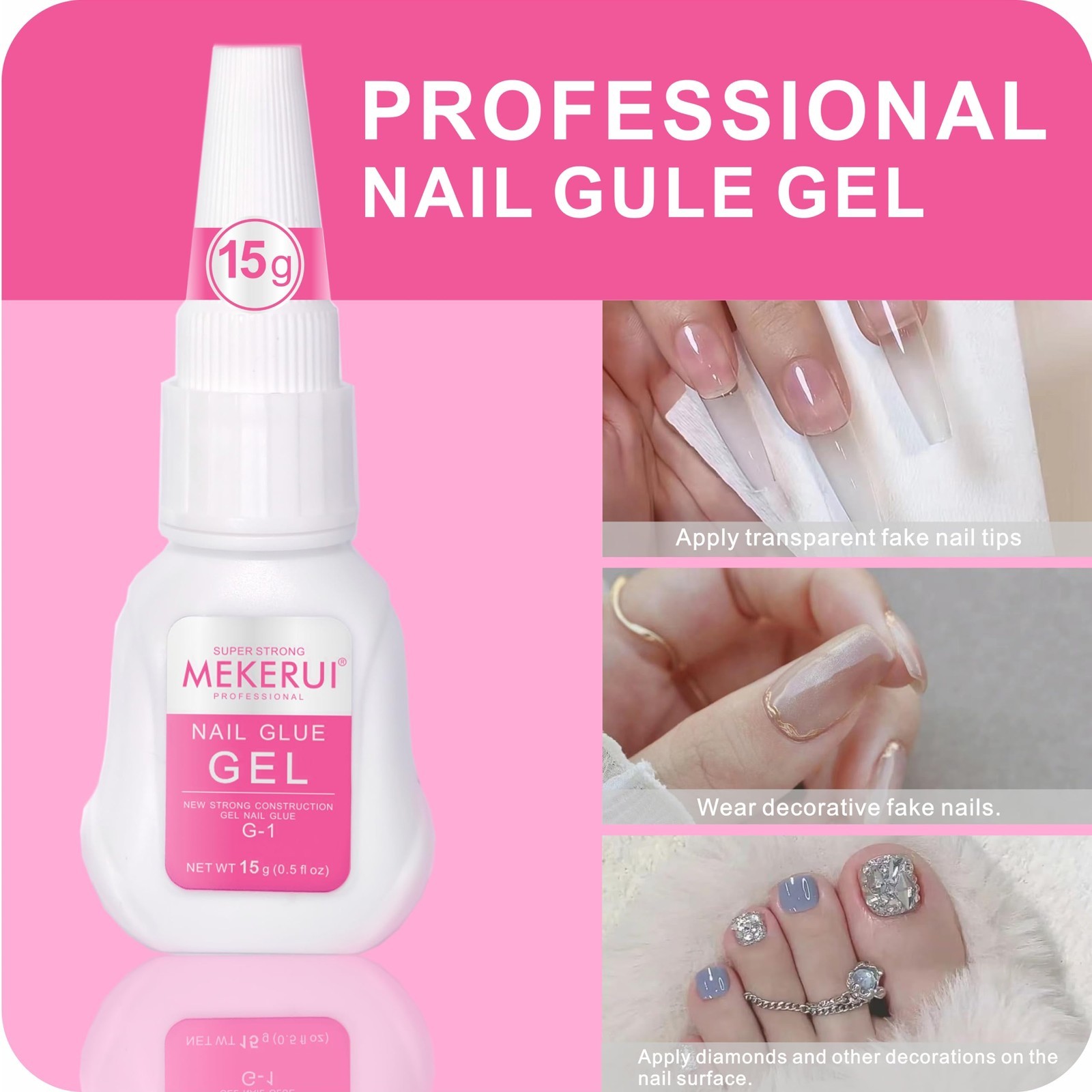 Super Strong Nail Glue Gel 2 Pack – Quick Dry in 7 Sec, No UV Lamp, Thick Formul