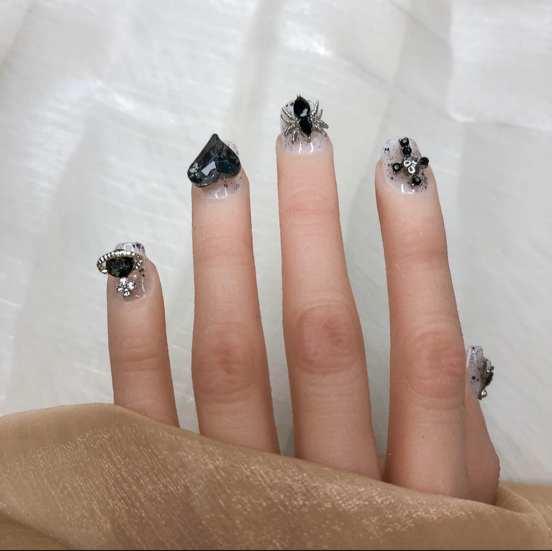 GGDDSHA Midnight Stardust Press On Nails – Handmade Nail Art