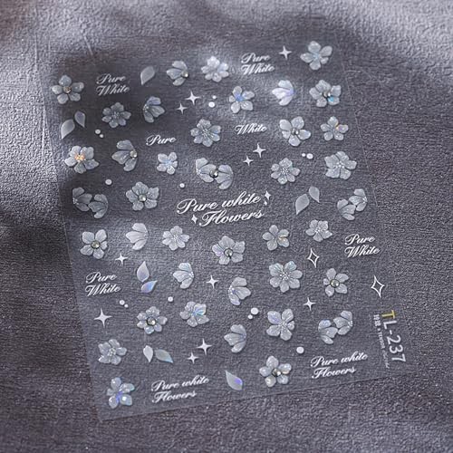 White Flower Nail Art Stickers Decals 1Pcs Flowers Nail Decals with Style 3
