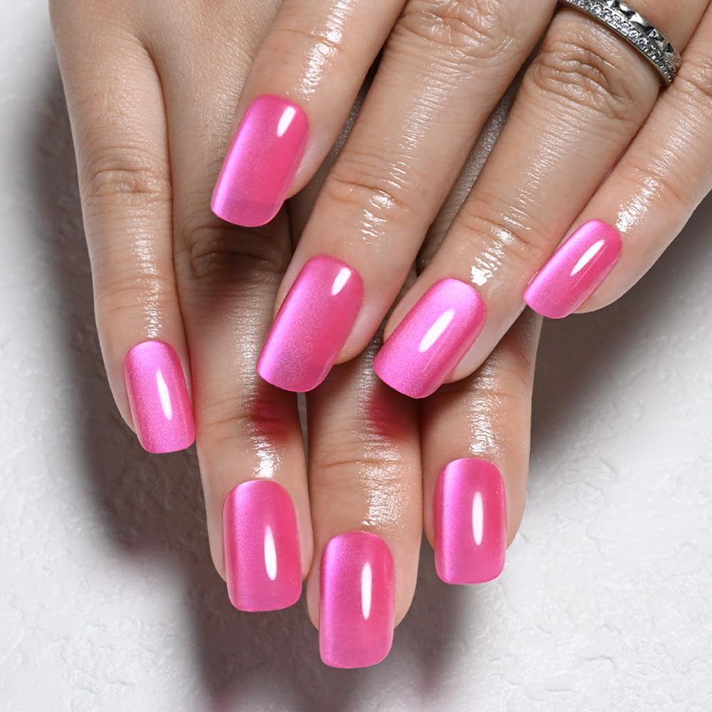Red Cat Eye Press on Nails Medium Square, Medium Square Press Stick on Nails Chr