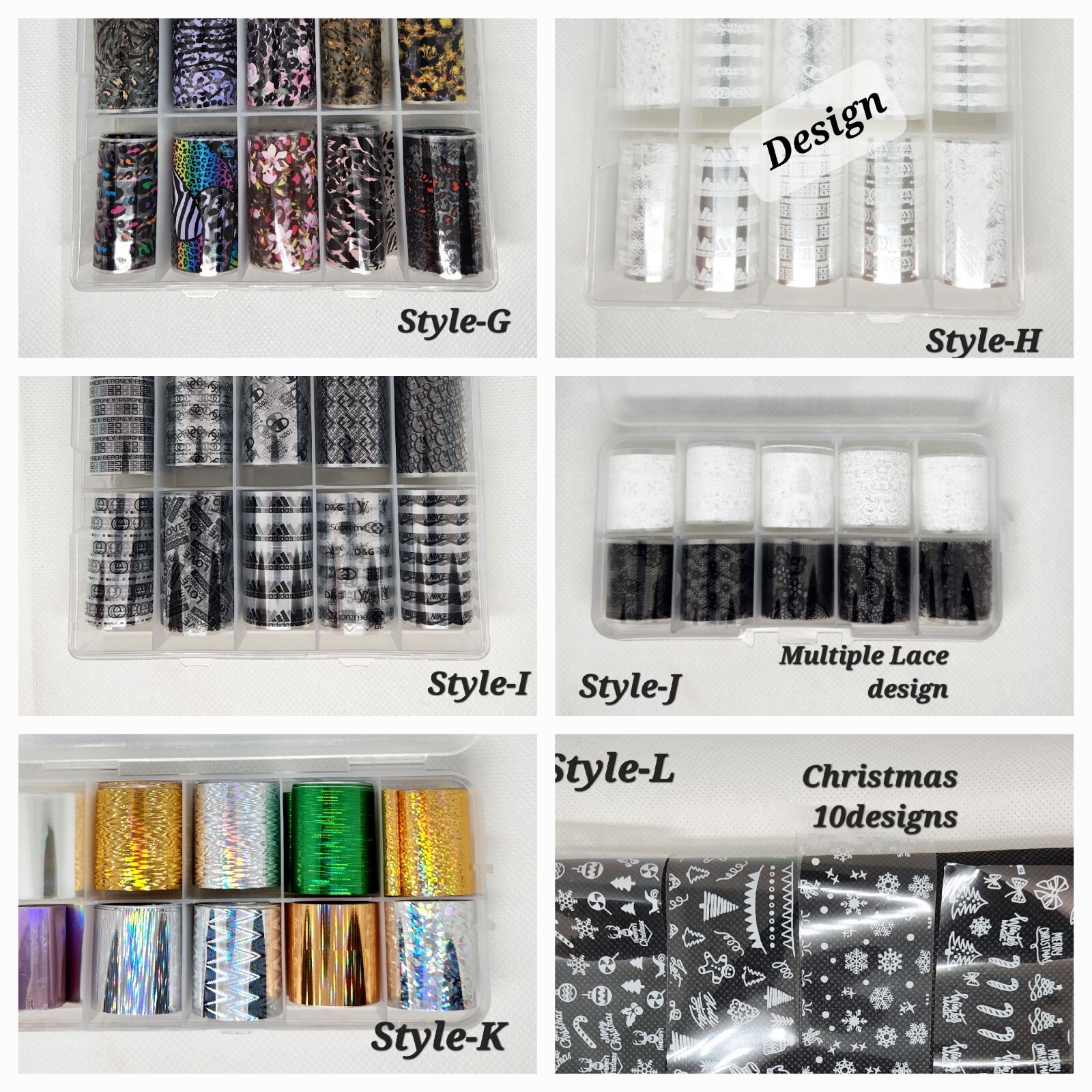 10/PCS Assorted Nail Art Transfer Foils Ea.Sets sold separate 8in.long