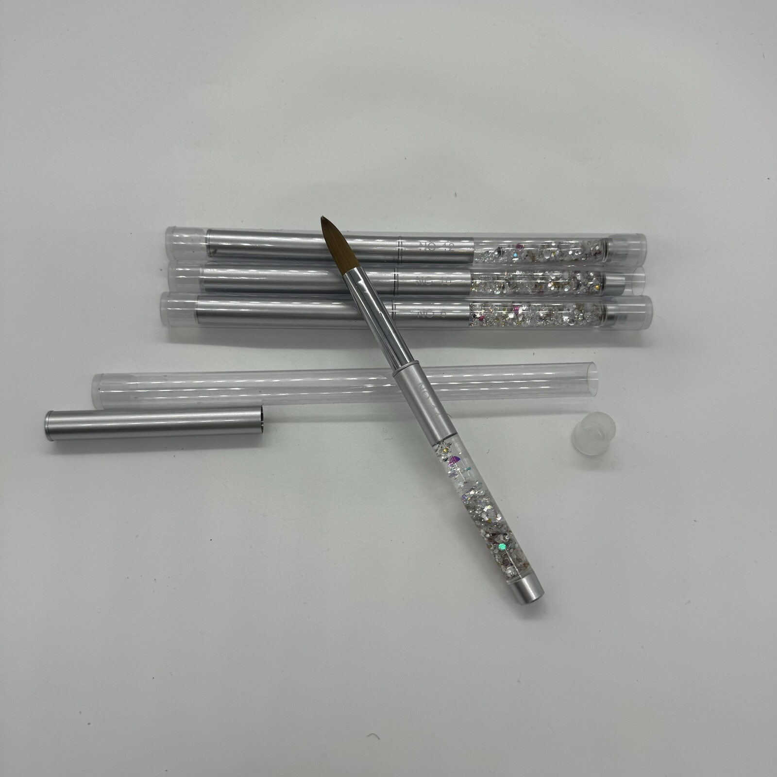 Acrylic Nail Brush Set 4 Pieces Saviland Kolinsky Sizes 6/10/12/14 Glitter NEW