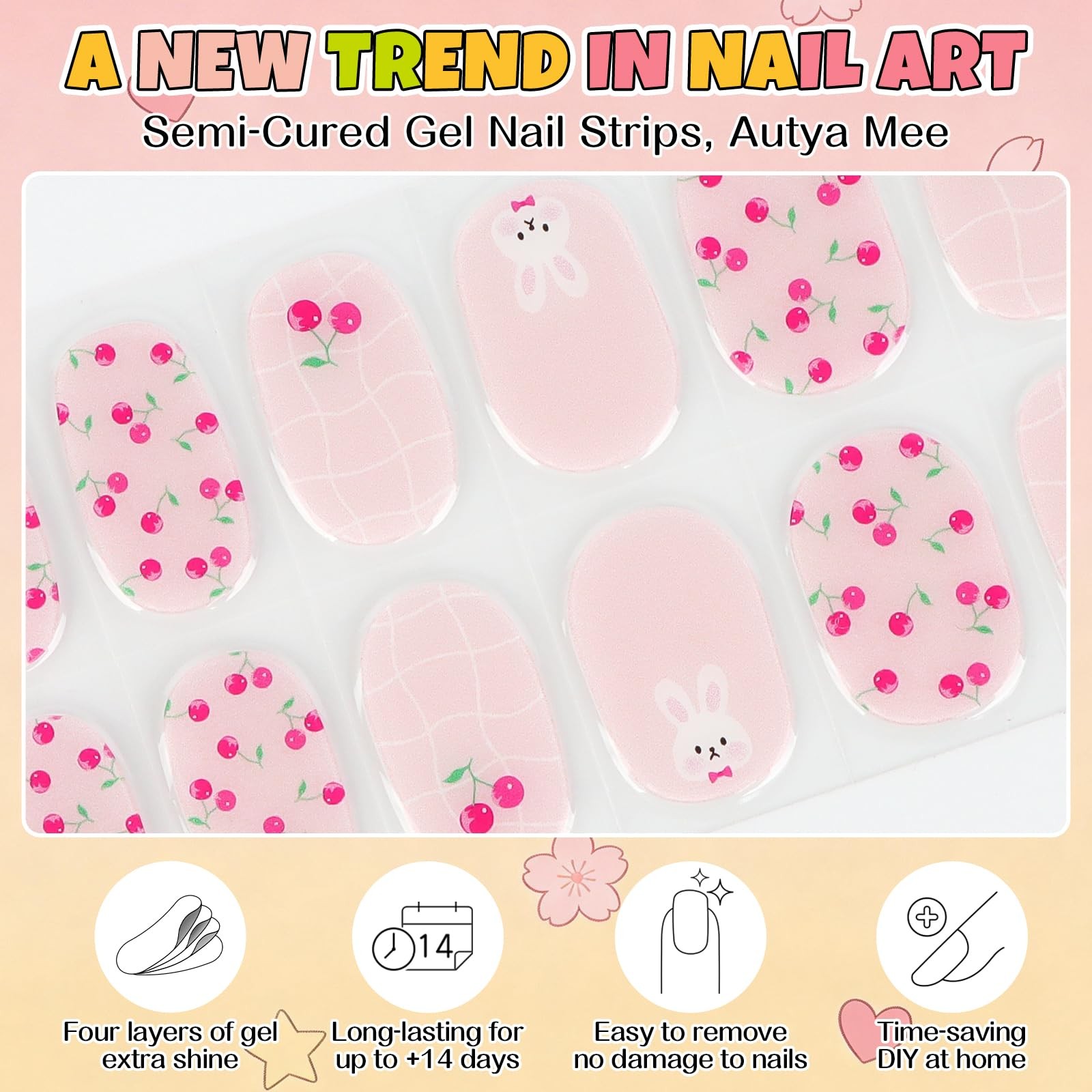 EBANKU Kids Gel Nail Polish Strips Cherry Cute Semi-Cured Nail Art Wraps | Fu…
