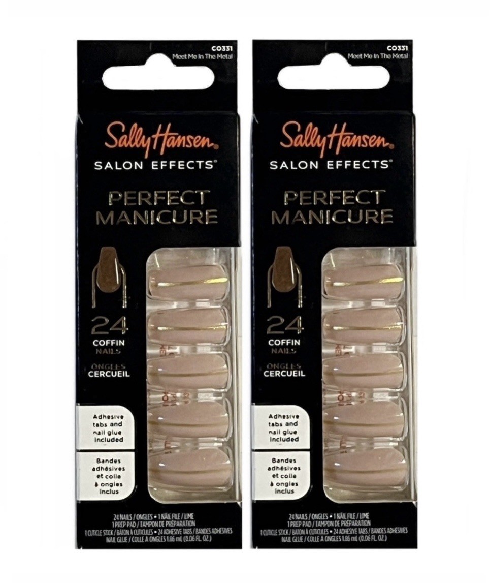 2pk Sally Hansen Salon Effects Perfect Manicure Med Coffin/Meet Me In The Metal