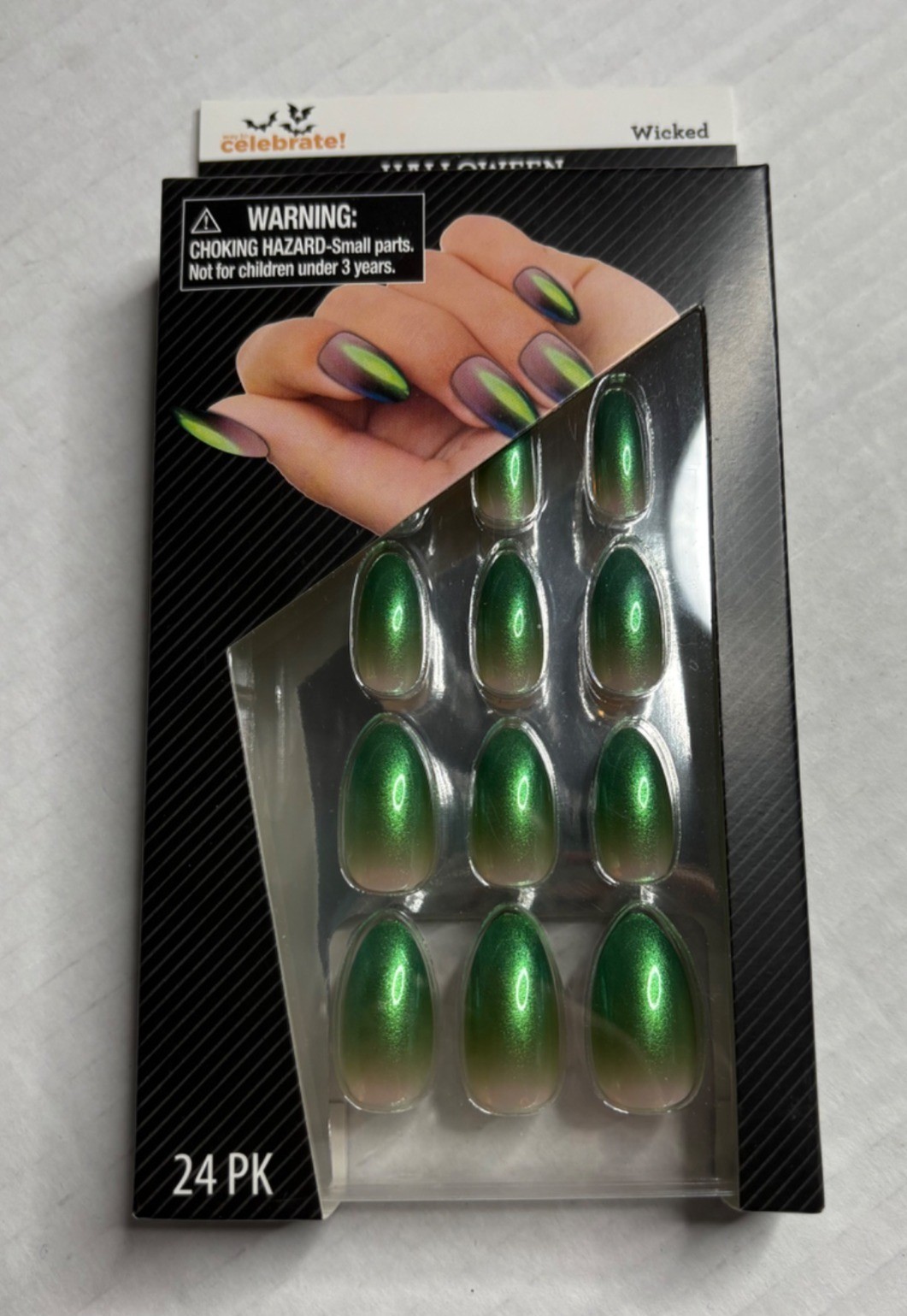 Wicked Ombre Green Press On Nails 24 Count No Glue Adult Set Halloween Witch