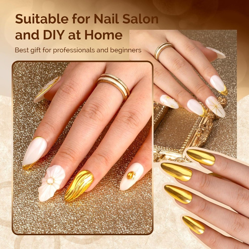 Gold Chrome Nail Powder Mirror Effect Metallic Glitter for Gel Nails DIY Salon