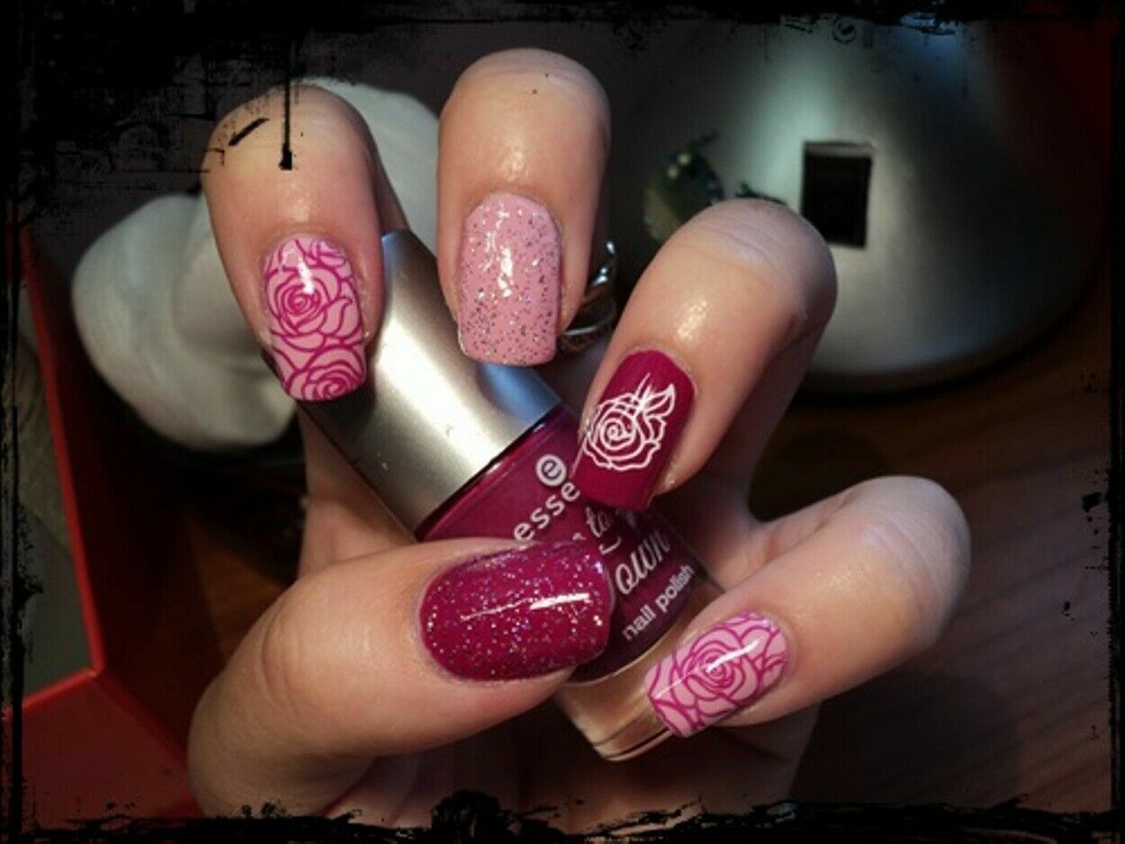 BP 73 Rose Flower Nail Art Stamping Template Image Plate Stamper Scraper Kit