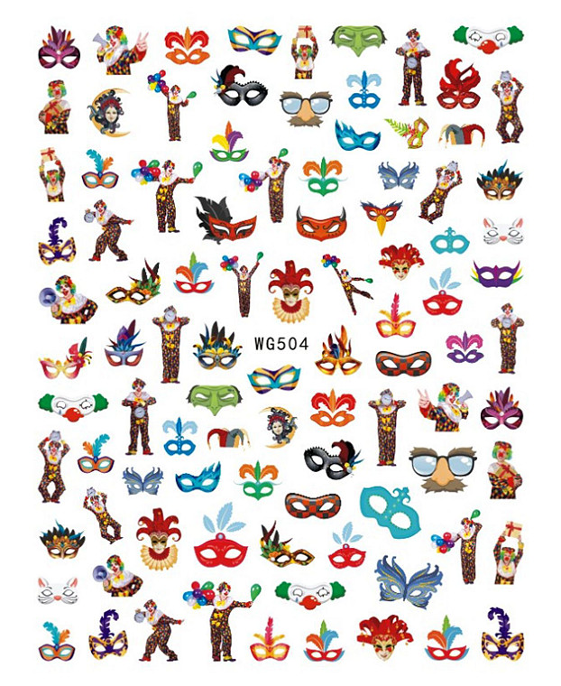 Mardi Gras Comedy Tragedy Mask Beads Fleur de Lis Nail Stickers Parada Carnival