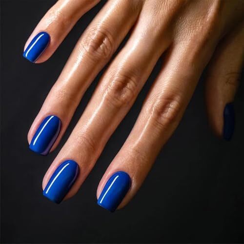 Blue Press on Nails Short Square Fake Nails Solid 1 Fl Oz (Pack of 24) style-12