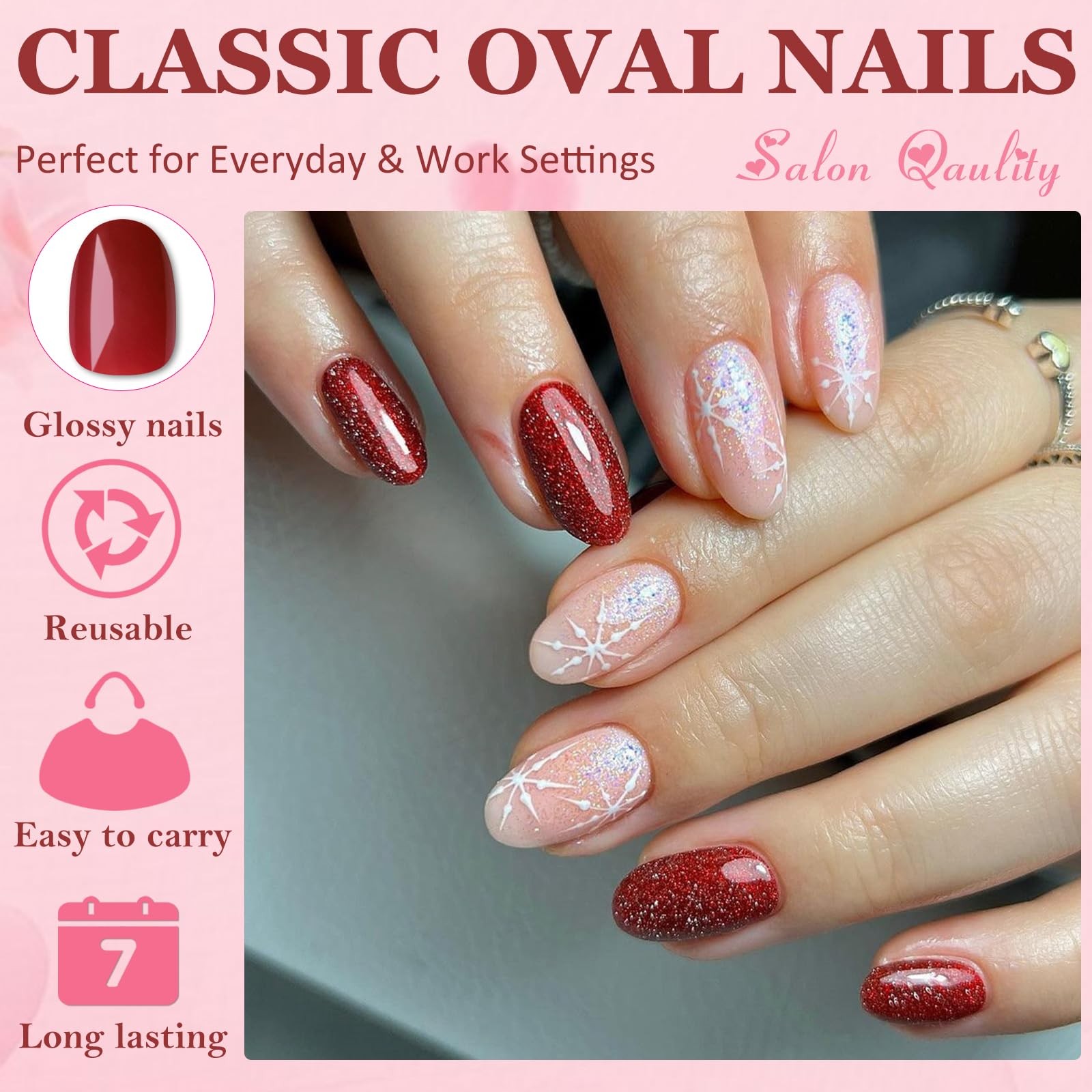 Oval Press on Nails Short, 576pcs Oval Fake Nails Full Cover Glossy Short Nai…