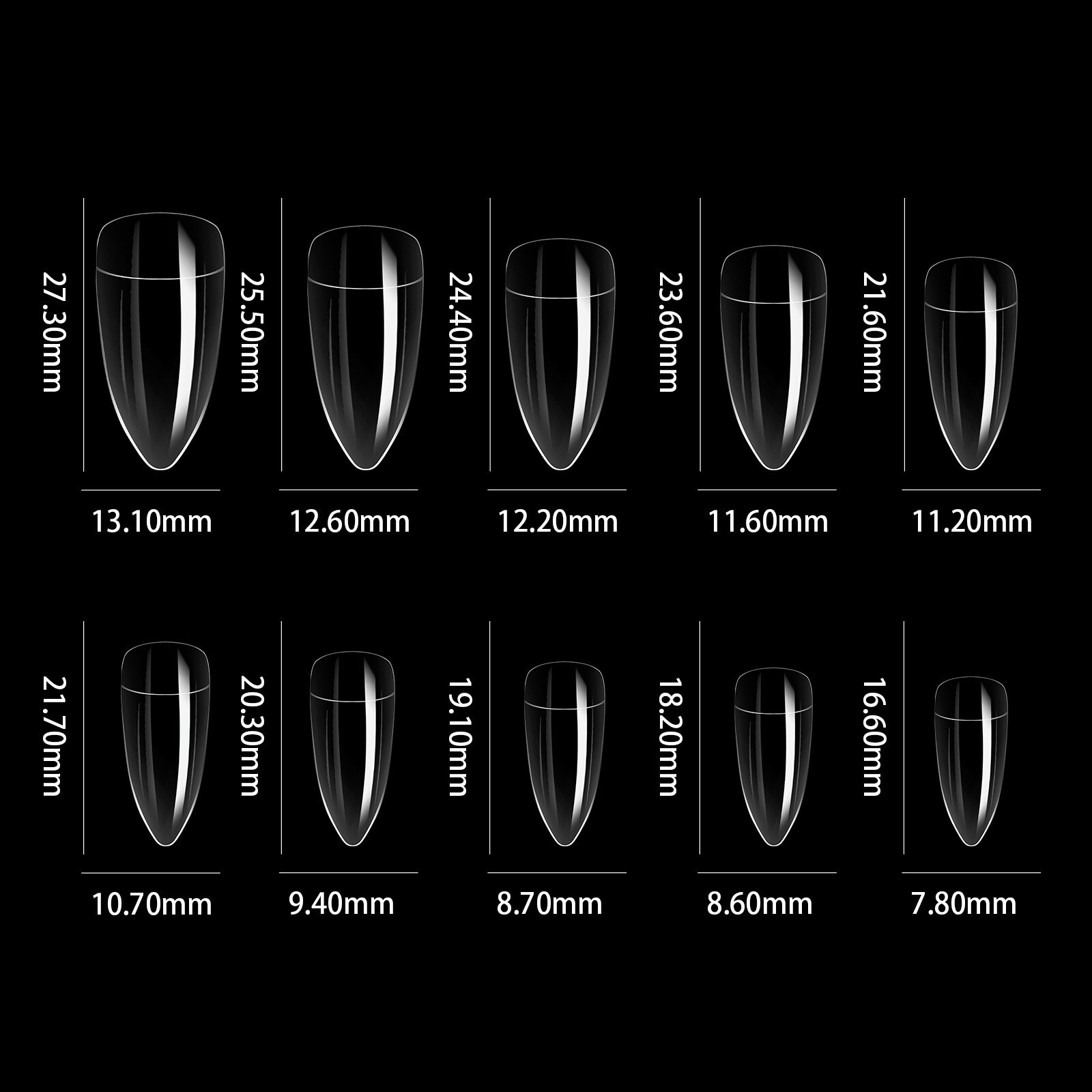 100pcs/Box Eagle Claw Stiletto Shape False Nail Art Tips Natural Clear 10 Sizes