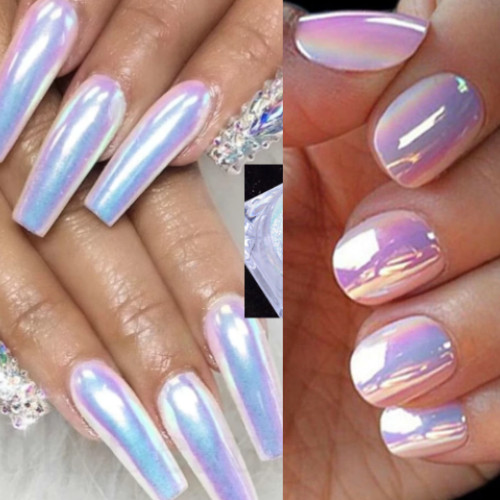 Aurora Chrome Powder Nail Glitter Mirror AB Opal Blue Iridescent Pearl Shimmer