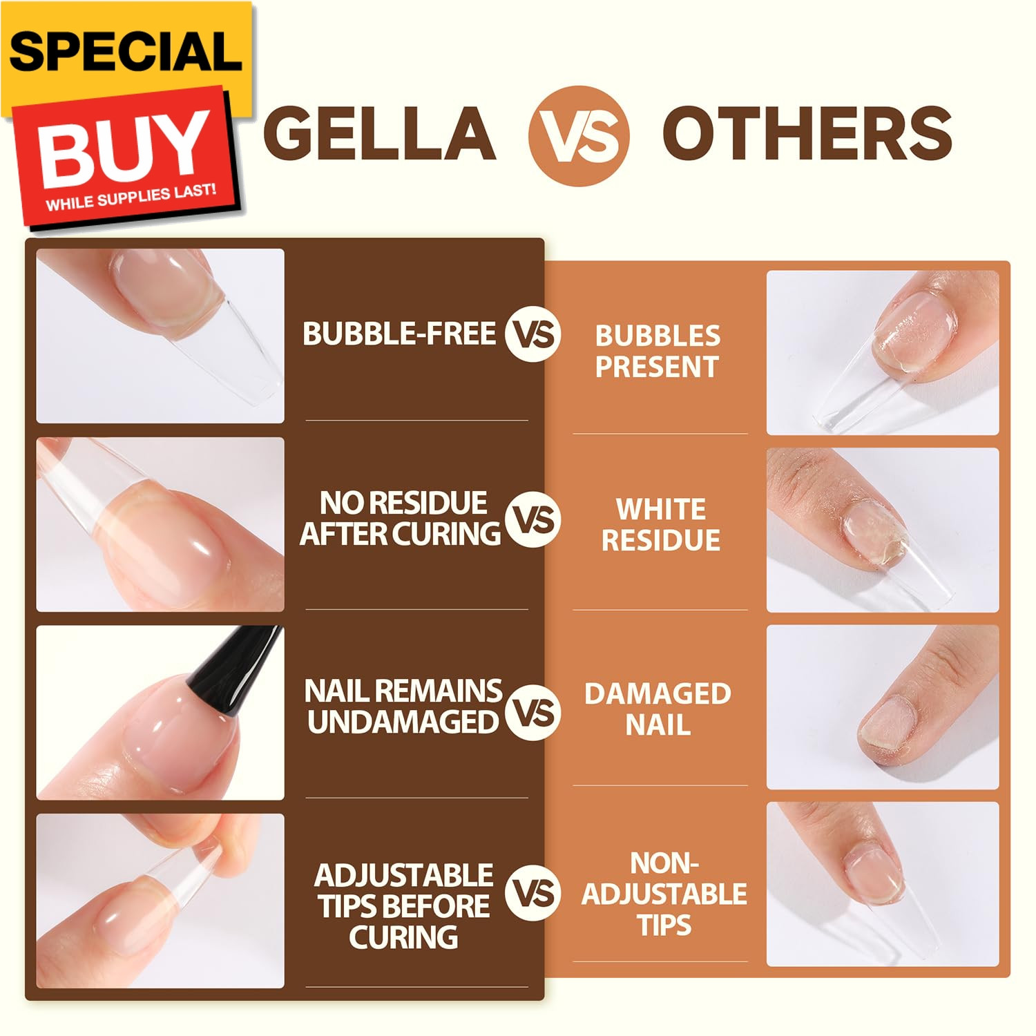 6 In 1 Gel Nail Glue for Clear Acrylic Nails Tips, 15ml Long Lasting Super Stron