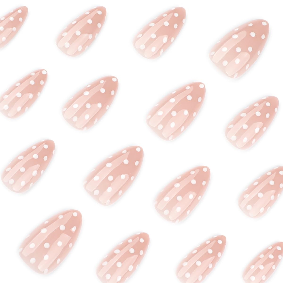 Polka Dot Press on Nails Short Almond Fake Cute False Medium, Style-6