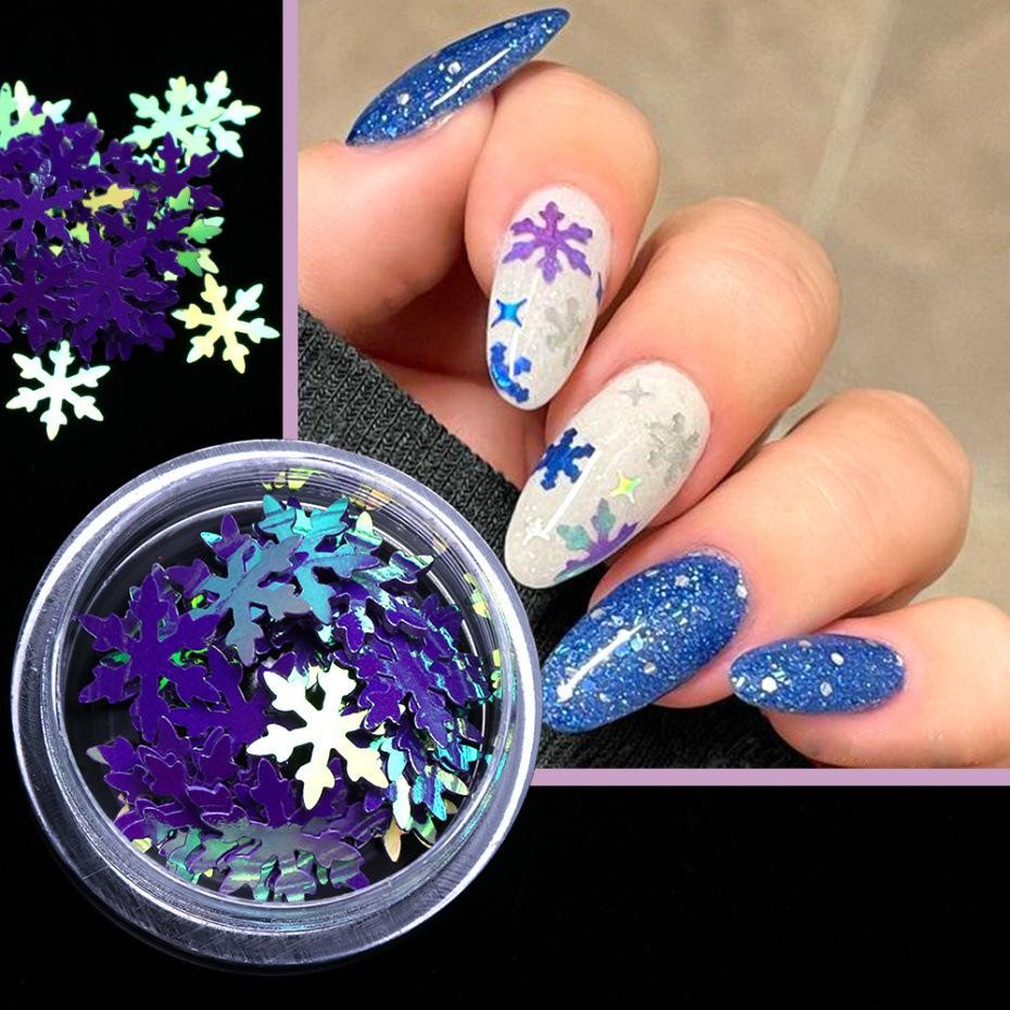 10mm Large Snowflake Nail Glitter, Holiday Nail Art Sequins in Storage Bottle