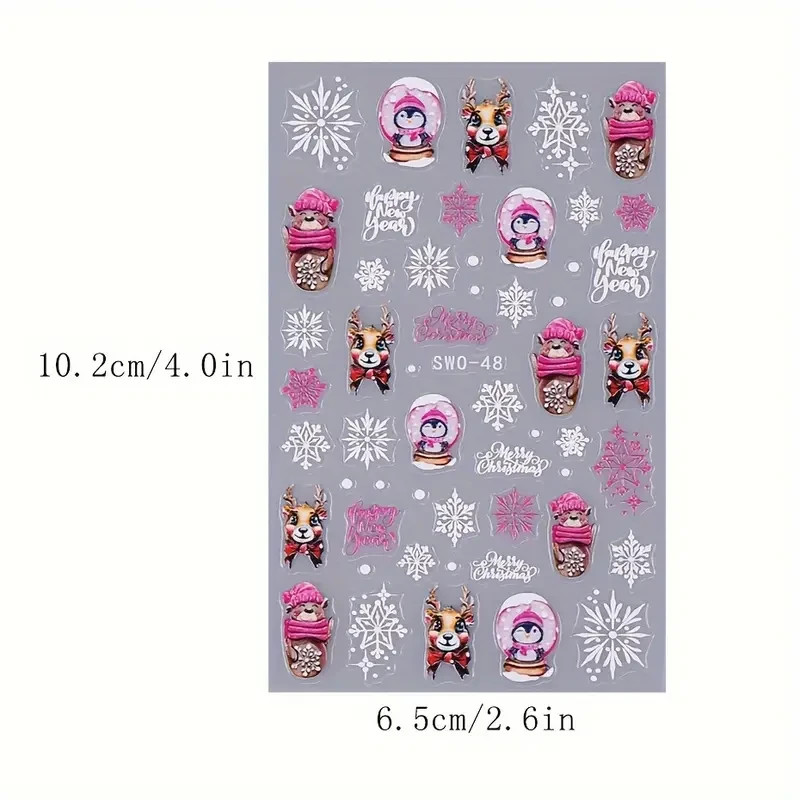 ❄️ Christmas Cocoa Reindeer Penguin Emotes Nail Art Stickers – Festive 💅