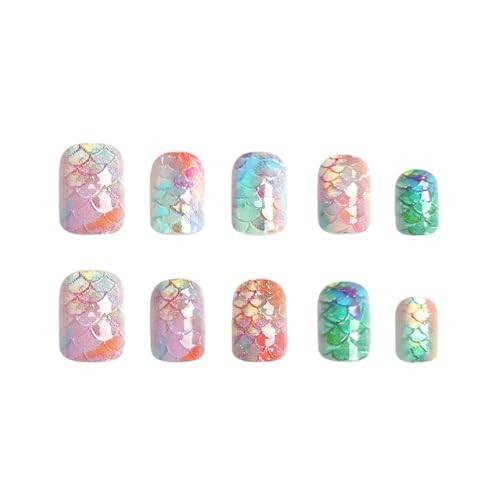 Summer Press on Nails Pink Shining Fake Nails Short Square False Design 11