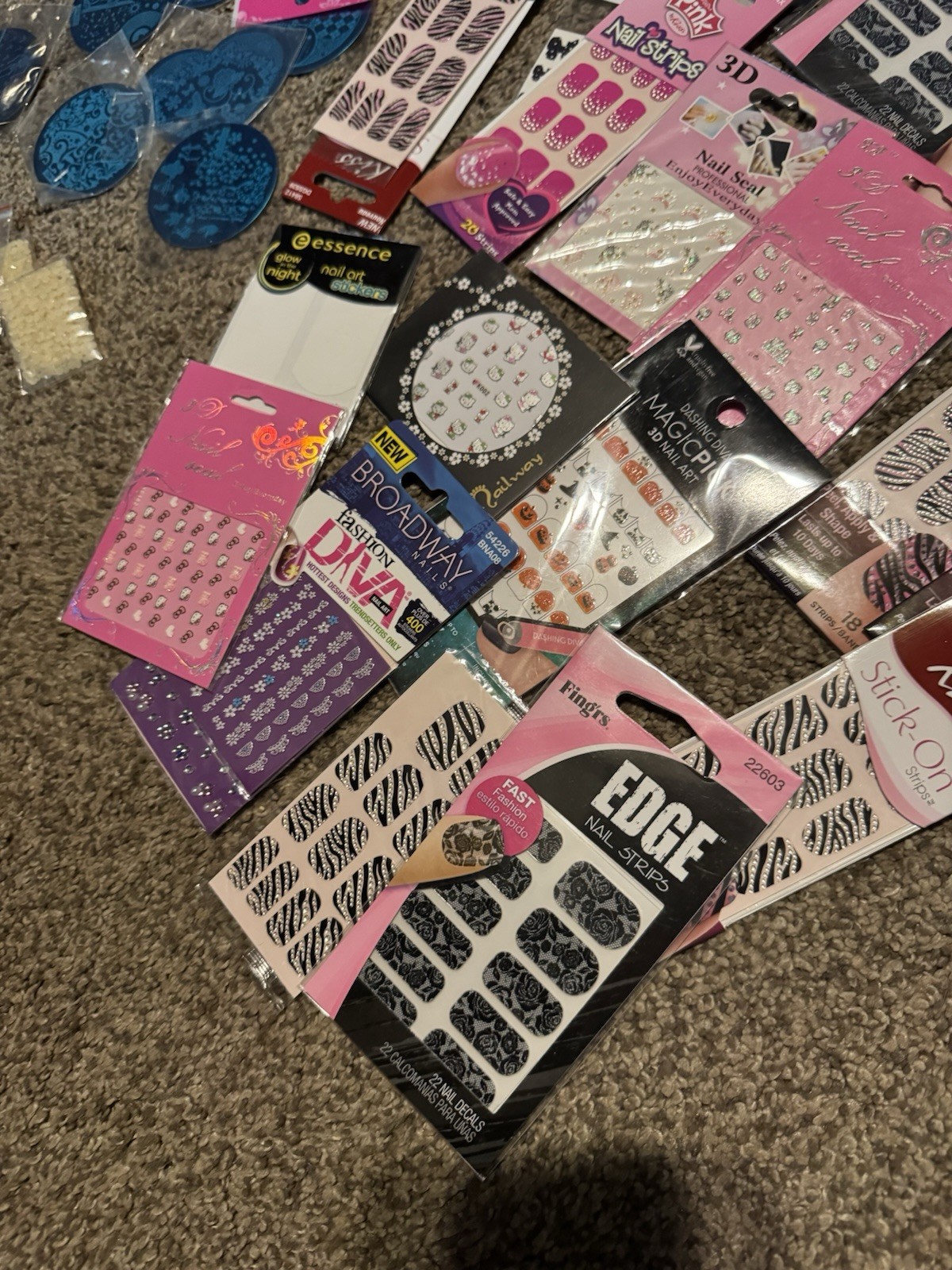 Huge lot of stick on nails & Stamping Nail Art Image Plates Hello Kitty ETC
