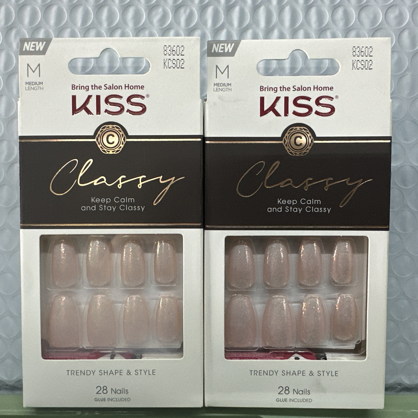 2 Pack KISS Classy Medium Length Press On Glue Nails 83602 KCS02