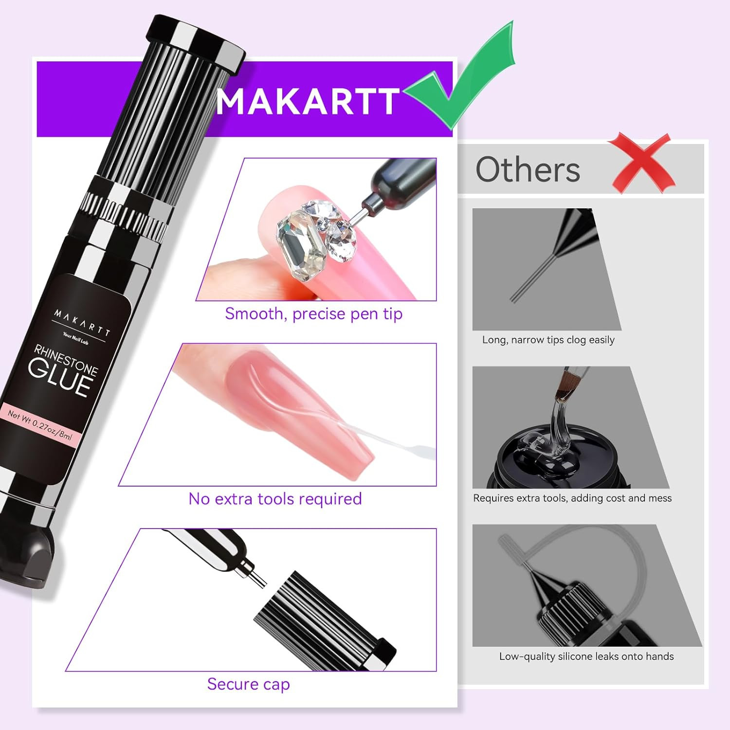 Makartt Nail Rhinestone Glue Gel, Upgrade Gel Nail Glue with Brush Pen Tip Super