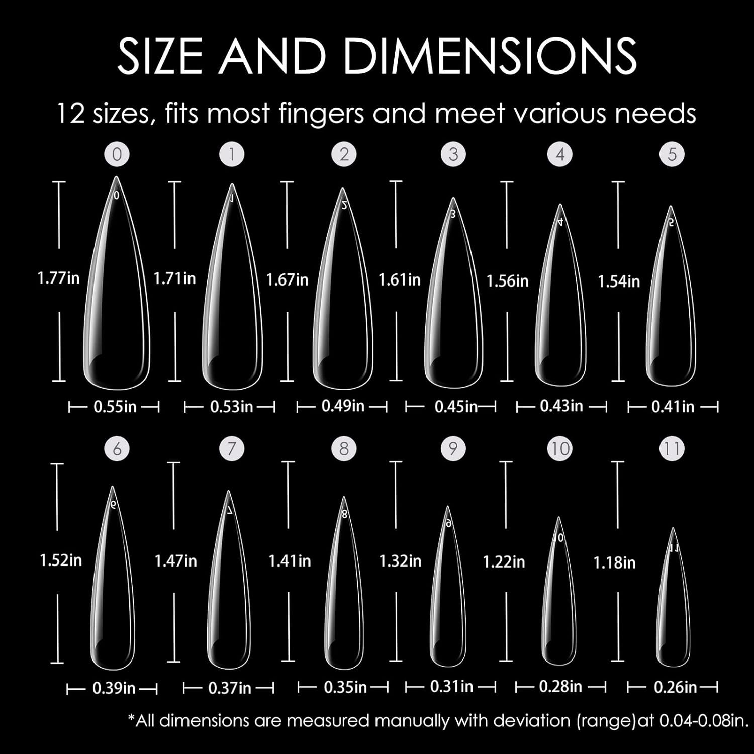 Stiletto Nail Tips, Full Cover Clear ABS False Nails for Acrylic Nails,