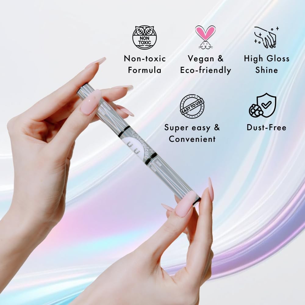 UUUUU. Gel Nail Powder Stick with 0.35 Fl Oz (Pack of 1), Silver, Hologram